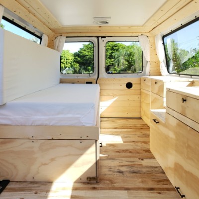 Pine custom van build interior